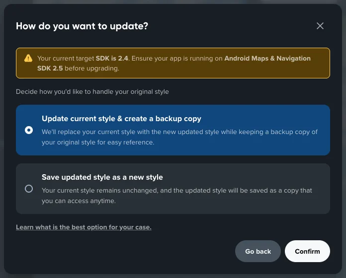 Update strategy dialog