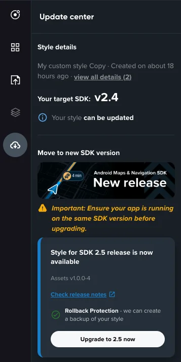 Update center panel